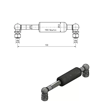 Amortizor Knott/Al-ko,1100 N, 130 mm - imagine 2