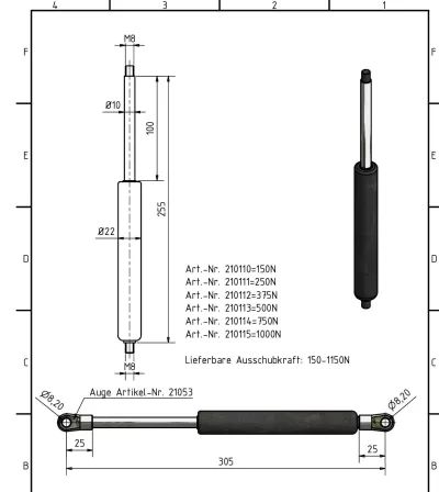 Amortizor Al-ko/Knott 10/22, 1000 N, 255 mm