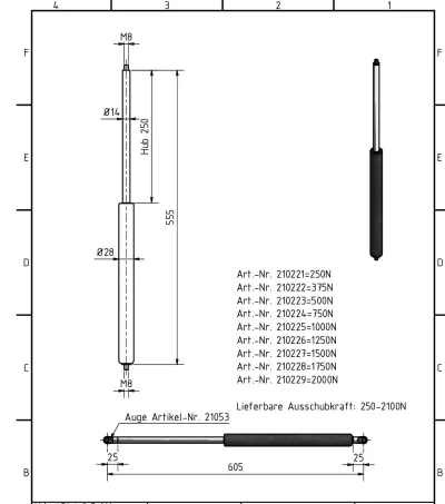 Amortizor Al-ko/Knott 14/28, 1000 N, 555 mm