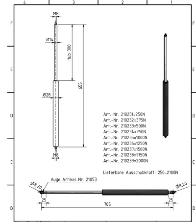 Amortizor Al-ko/Knott 14/28, 1000 N, 655 mm