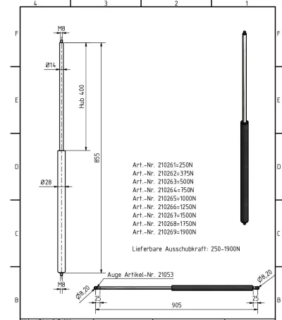 Amortizor Al-ko/knott 14/28, 1000 N, 855 mm