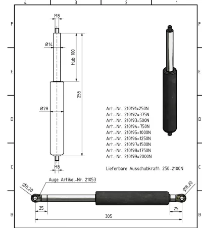 Amortizor Al-ko/Knott 14/28, 1250 N, 255 mm