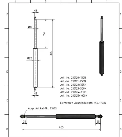 Amortizor Knott/Al-ko 10/22, 1000 N, 355 mm