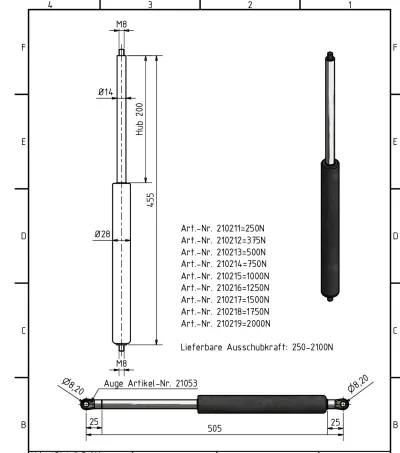 Amortizor Al-ko/Knott 14/28, 1250 N, 455 mm