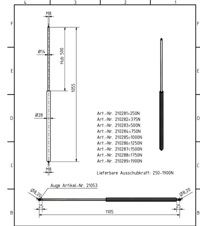 Amortizor Al-ko/Knott 14/28, 1250 N, 500 mm