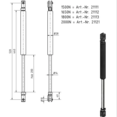 Amortizor Al-ko/Knott 14/28, 1500 N, 955 mm