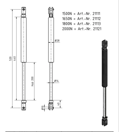 Amortizor Al-ko/Knott 14/28, 1500 N, 955 mm