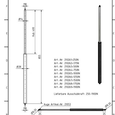 Amortizor Al-ko/Knott 14/28, 855 mm