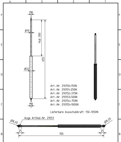 Amortizor Al-ko/Knott 10/22, 1000 N, 655 mm