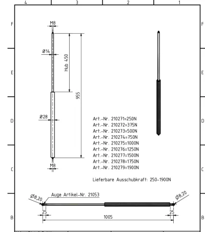 Amortizor Al-ko/Knott 14/28, 375 N, 855 mm