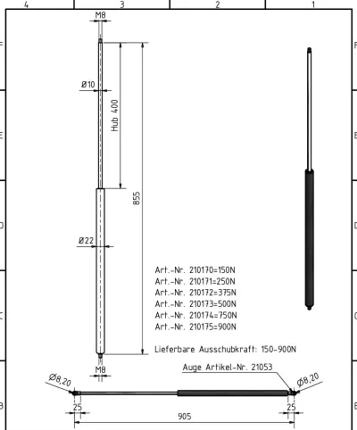 Amortizor Al-ko/Knott 10/22, 1000 N, 855 mm