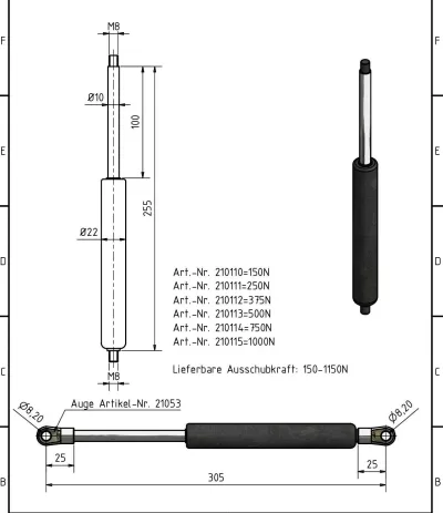 Amortizor Al-ko/Knott 10/22, 125 N, 355 mm