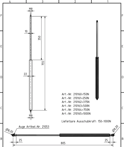 Amortizor Al-ko/Knott 10/22, 1250 N, 755 mm