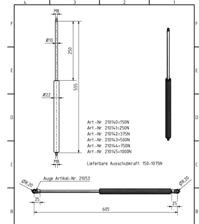 Amortizor Al-ko,Knott 10/22, 150 N, 555 mm