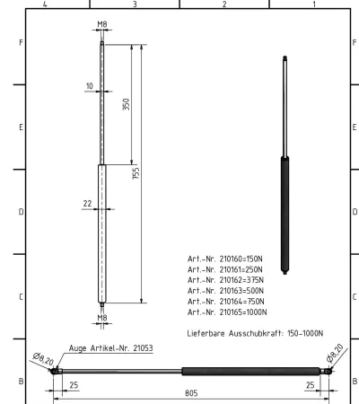 Amortizor Al-ko/Knott, 10/22, 150 N, 755 mm