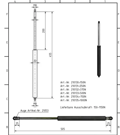 Amortizor Al-ko/Knott, 10/22, 250 N, 455 mm