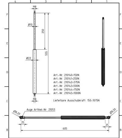 Amortizor Al-ko/Knott 10/22, 250 N, 555 mm