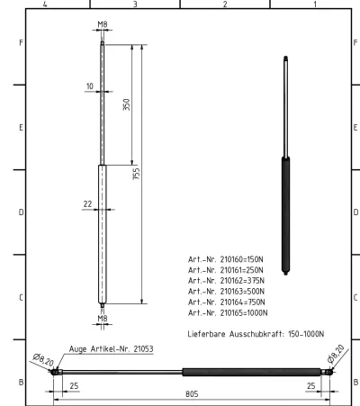 Amortizor Al-ko/Knott, 10/22, 250 N, 755 mm