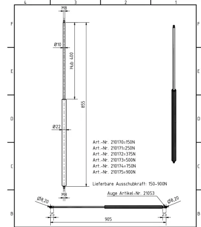 Amortizor Al-ko/Knott 10/22, 250 N, 855 mm