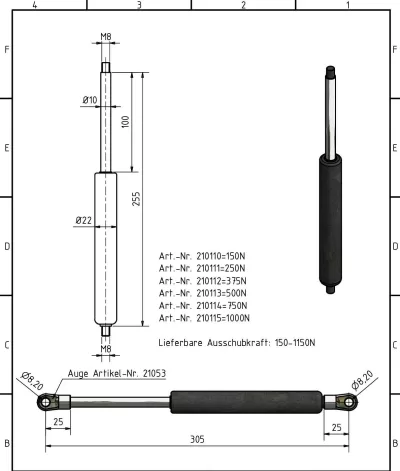 Amortizor Knott/Al-ko 10/22, 500 N, 255 mm