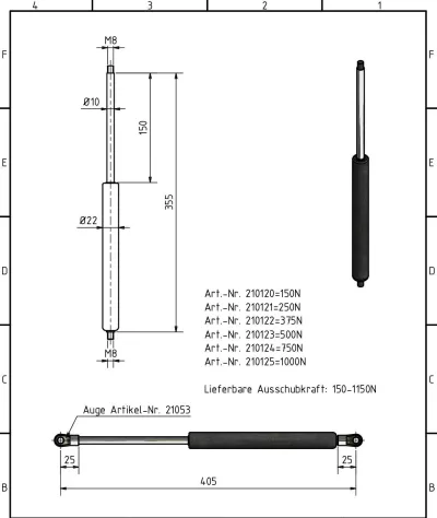 Amortizor Al-ko/Knott 10/22,  50-1250 N, 355 mm