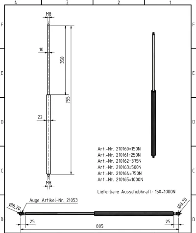 Amortizor Al-ko/Knott, 50-1250 N, 755 mm