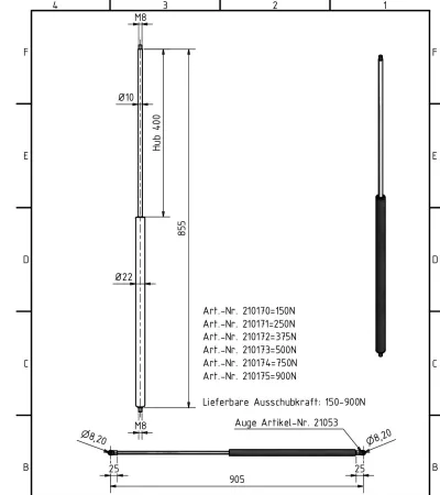 Amortizor Al-ko/Knott, 50-1250 N, 855 mm