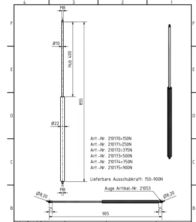 Amortizor Al-ko/Knott 10/22, 500 N, 855 mm