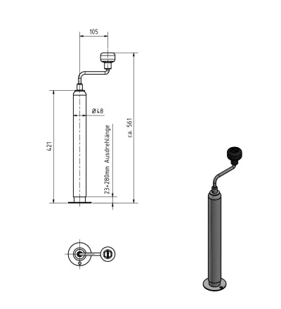 Suport sprijin tubular, Ø 48 x 420 mm - imagine 2