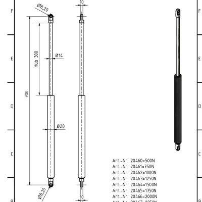 Amortizor Al-ko/Knott 14/28, 1750 N, 700 mm