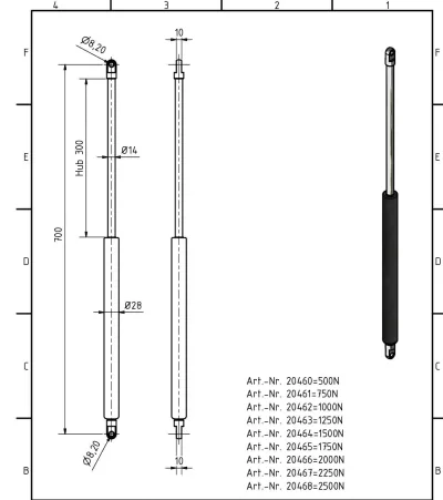 Amortizor Al-ko/Knott 14/28, 1750 N, 700 mm