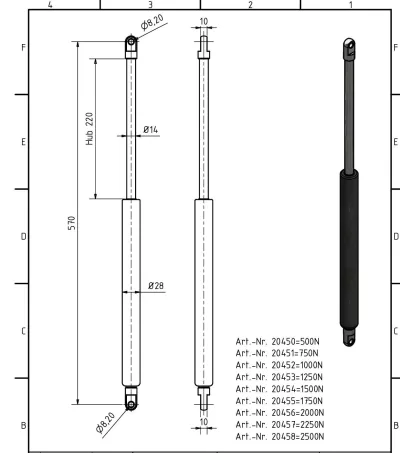 Amortizor Al-ko/Knott, 14/28, 2250 N, 570 mm - imagine 2